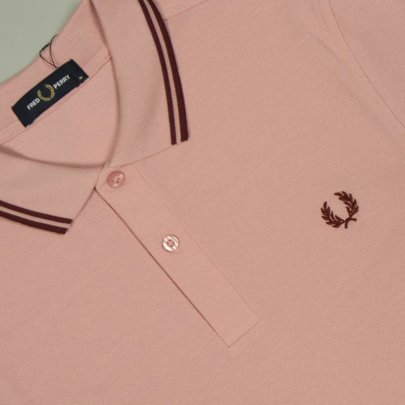 Fred Perry Twin Tipped Polo Shirt M3600 - Chalky Pink/Oxblood/Oxblood-1